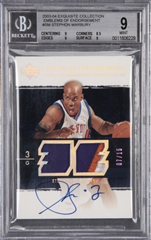 2003-04 UD "Exquisite Collection" Emblems of Endorsement #SM Stephon Marbury Signed Card (#07/15) – BGS MINT 9/BGS 10 "1 of 1!"